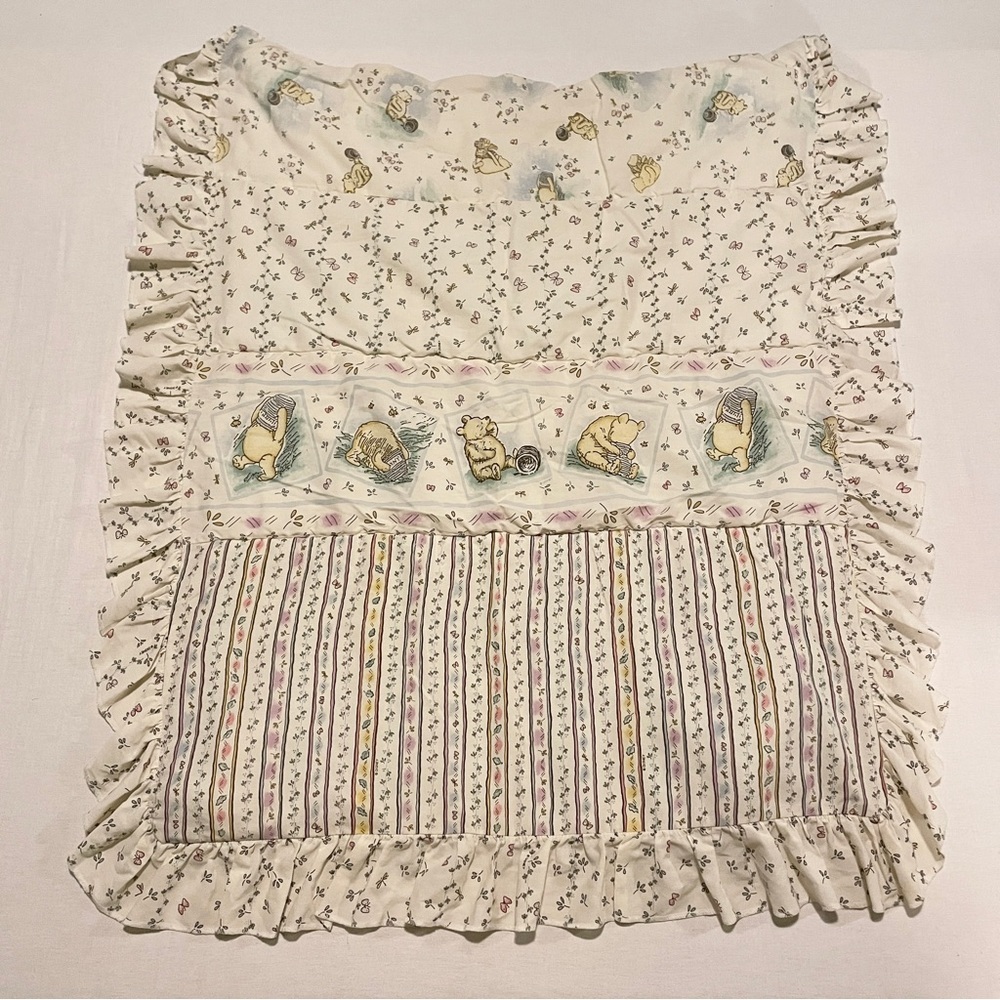 VTG Disney Winnie the Pooh Quilted Baby Blanket Ruffle Butterfly Stripe